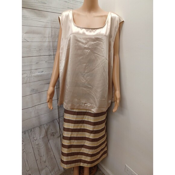 Justin Taylor Gold Beige Brown 2-Piece Skirt Tank Top Set Plus Sz 32W - Picture 1 of 7